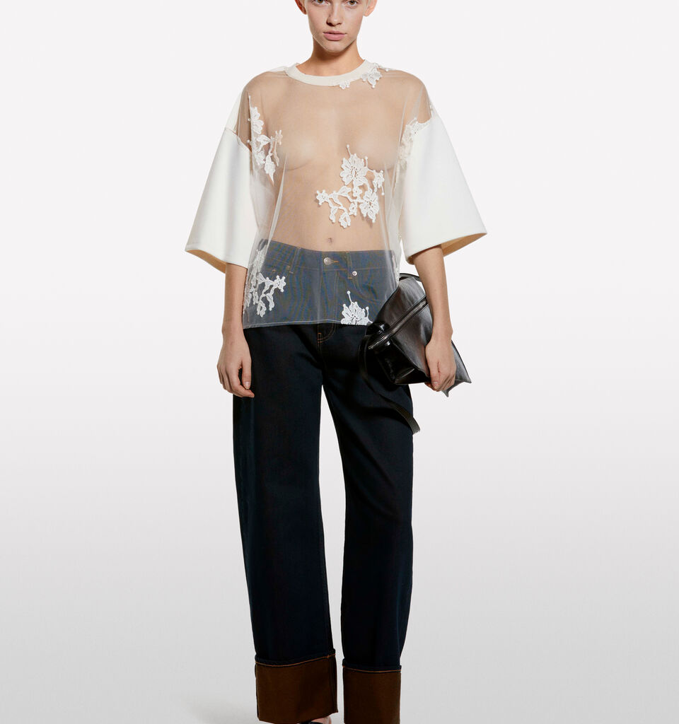 T-shirt bianco panna in pizzo  - t-shirt a manica corta da donna - Bianco Panna | Sisley image number 1